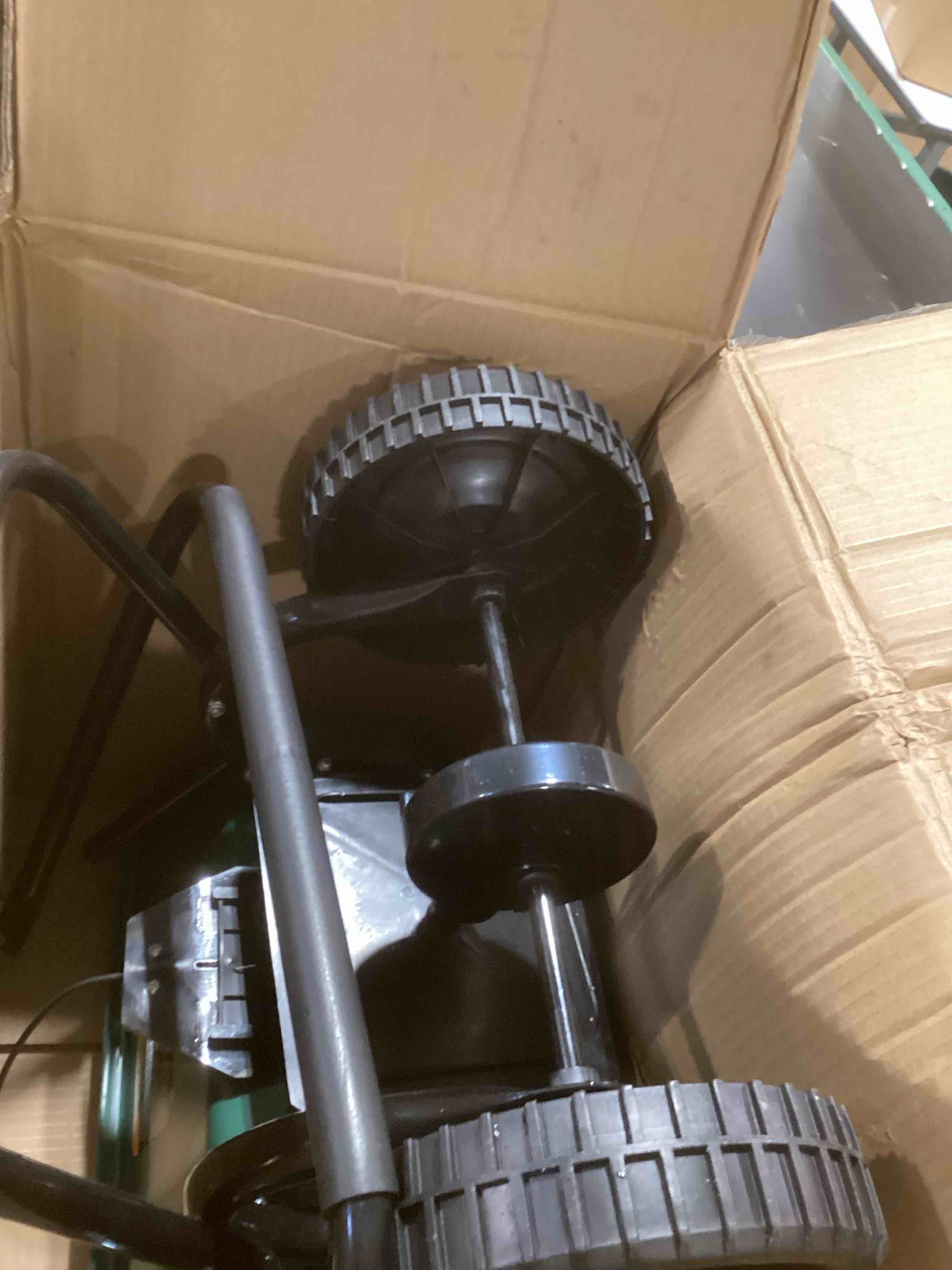 Condition photo showing As Is for INCOMPLETE.. Damaged..60LB Walk-Behind Broadcast Spreader for Seed,Fertilizer,Salt,Ice Melt, Fertilizer Spreader with Adjustable Drop Rate, Seed Spreaders for Lawns