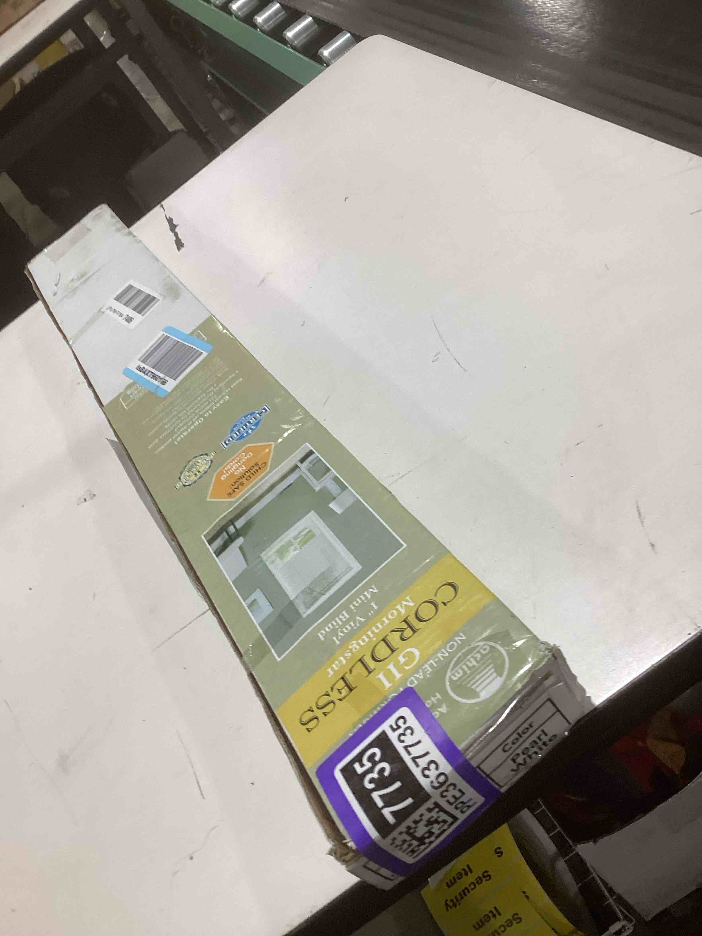 Condition photo showing Good Condition for Cordless Light Filtering Mini Blinds for Indoor Windows - 29 Inch Width, 64 Inch Length, 1" Slat Size - Pearl White - Cordless GII Morningstar Window Blinds for Interior by Achim Home Decor 29"W x 64"H Pearl White