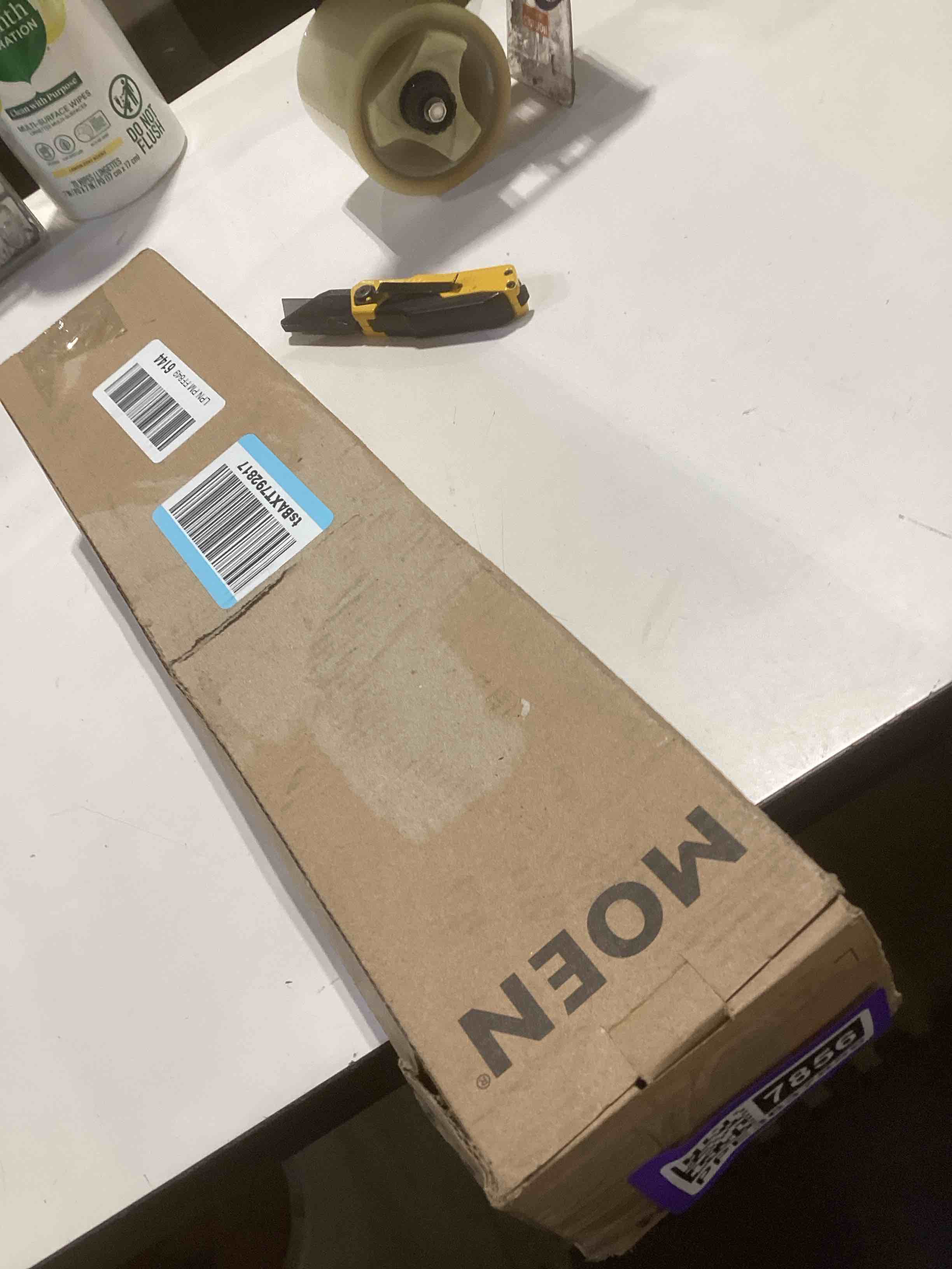 Condition photo showing As Is for Moen BP6918CH Madison 18-Inch Towel Bar, Chrome 18 Inch Chrome