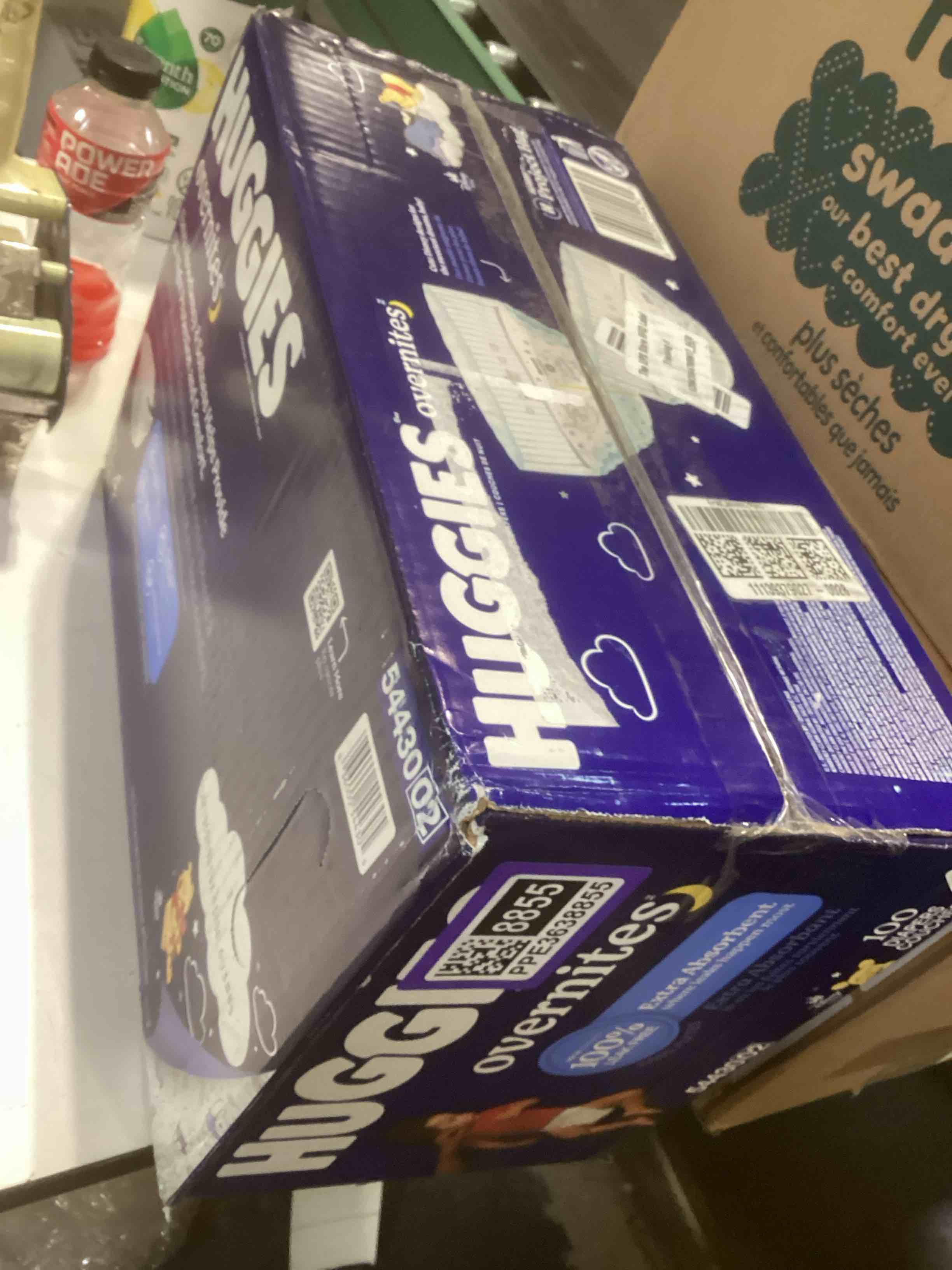 Condition photo showing New/Like New for Huggies Overnites Nighttime Baby Diapers, Size 4, 100Ct White Size 4