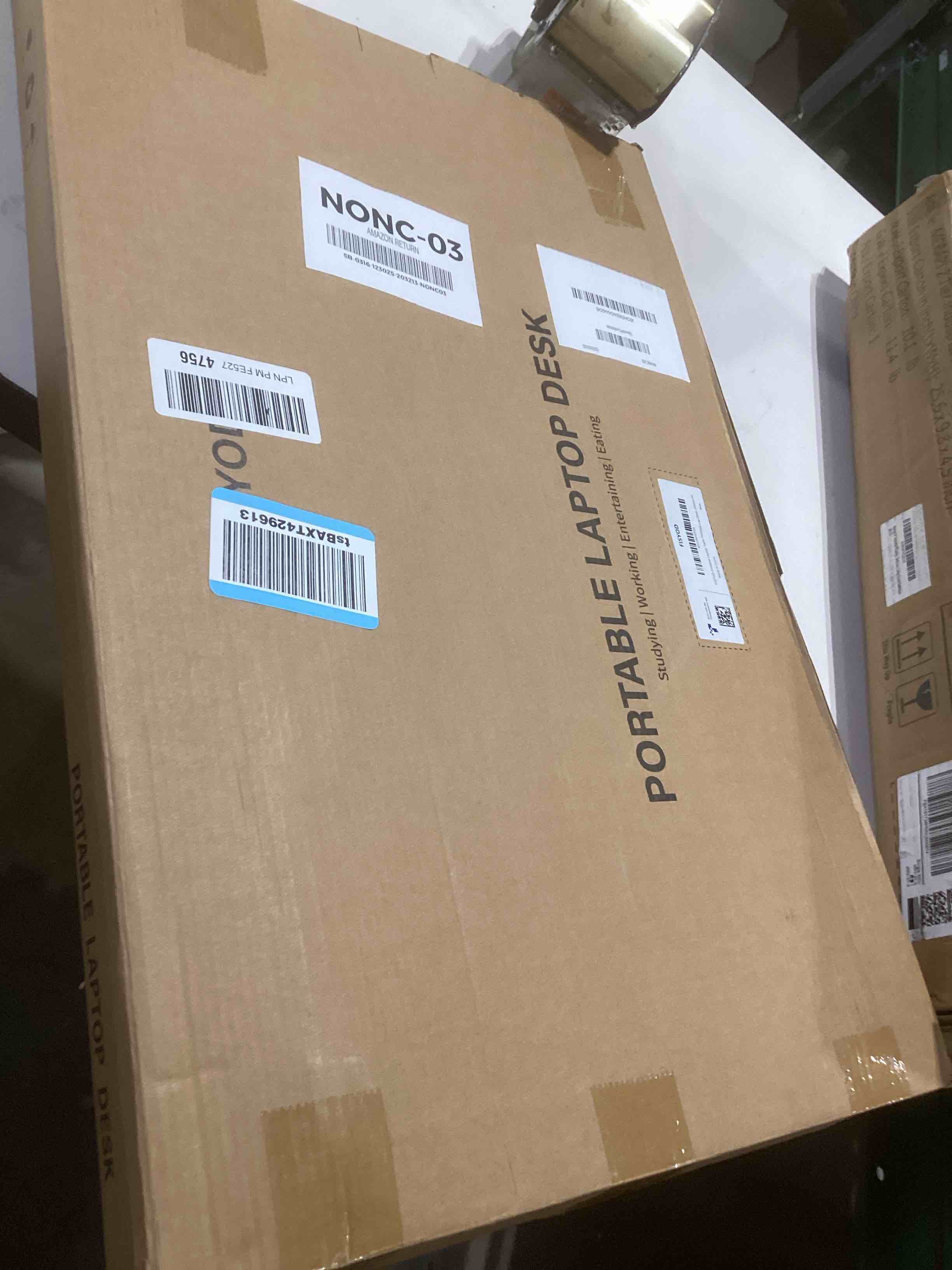 Condition photo showing Good Condition for Foldable Laptop Table, Portable Lap Desk Bed Table Tray, Laptop Stand with Cup Holder & Tablet Slot & Lifting Handle for Working Writing Drawing & Eating (White)