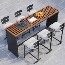 7 Pieces Rectangle Outdoor Patio Bar Dining Set with Teak Table and Chairs for 6 Person(incomplete only 1 box) 