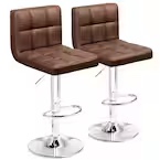 1 piece 33 in. - 44 in. Height Brown Low Back Metal Adjustable Bar Stool with PU Leather-Seat 360Ã‚Â° Swivel