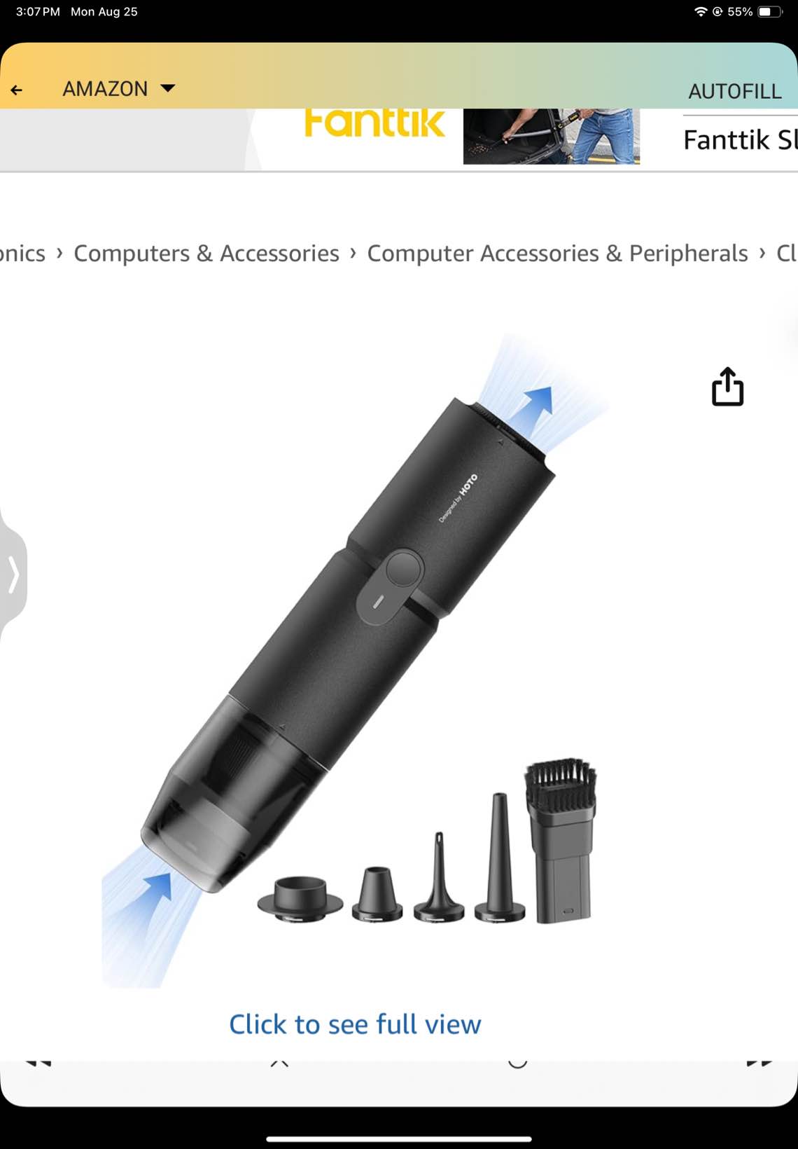 HOTO Handheld Vacuum Cleaner Cordless, Desk Vacuum Cleaner Compressed Electric Air Duster 15000Pa Suction, 4-in-1 Portable Vortex Vacuum Dust Buster Air Blower for Computer, Keyboard