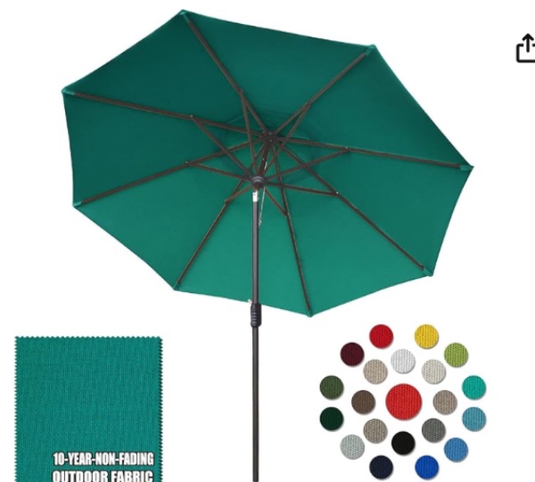 Eurmax USA 10-Year-Non-Fading 10Ft Market Umbrella Outdoor Patio Umbrella Table Umbrella with 8 Ribs,Hand Crank and Ventilation (Teal)