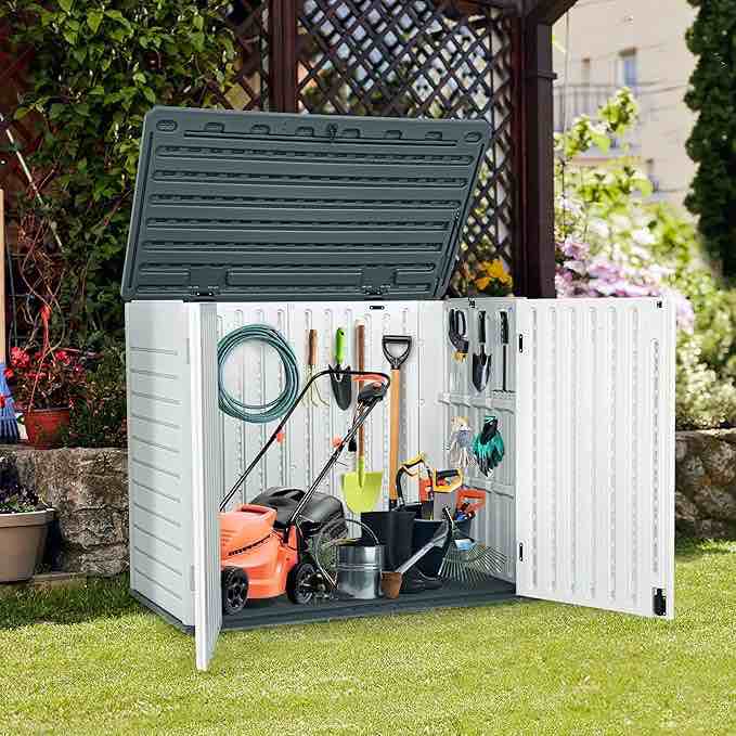 2 boxes) YITAHOME 35 Cu Ft Horizontal Weatherproof Storage Shed Without Shelves, Outdoor Lockable Resin Unit for Tools and Gear, Simple Assembly (Light Gray)