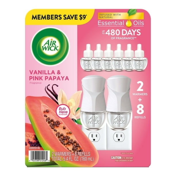 Air Wick Scented Oil Kit, Vanilla & Pink Papaya, 2 warmers + 8 refills