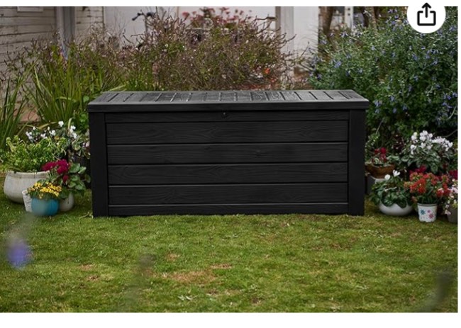 keter outdoor storage deck box, for patio, backyard & garden, westwood, 150 gal, dark grey - lockable, organizing, and waterproof plastic container bench