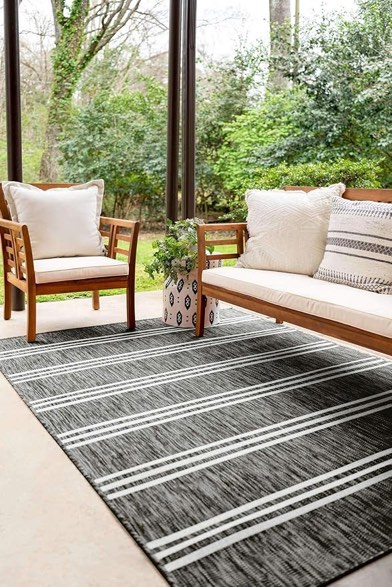 unique loom outdoor collection area rug - anguilla (5' 3' x 8' rectangle, charcoal/ ivory)
