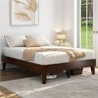 Multi-sized Wooden Platform Bed Frame with Sturdy Slat Support Color: Dark Walnut, Size: Queen