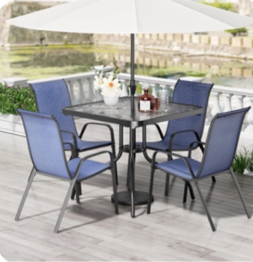 Pirecart Outdoor Table Furniture Set Patio Dining Table Set with 4 Stackable Textilene Chairs
