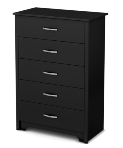 incomplete, 5 drawer chest box 1/2-rails, drawer fronts, top, drawer sides, drawer backs, hardware, assembly instructions color: black wood grain
