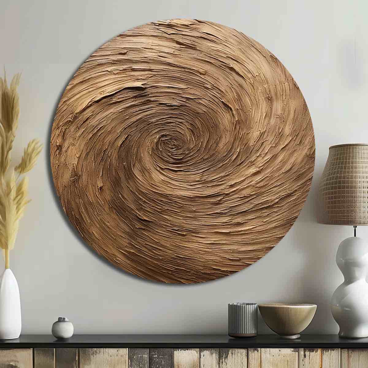 Brown Calm Current Spiral - Abstract Round Metal Art