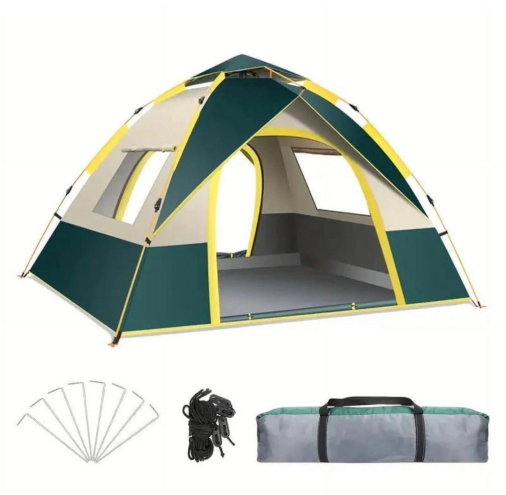 Kaqinu 4-Person Camping Tent, Auto Setup Pop Up Tent, Waterproof, Huge Door & Windows for Camping, Hiking, Travel