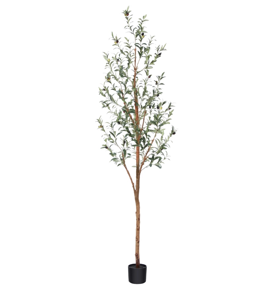 DR.Planzen 7ft Artificial Olive Tree Indoor, Tall Faux Olive Tree, Artificial Plants with Natural Wood Trunk and Lifelike Fruits for Home Office Decor