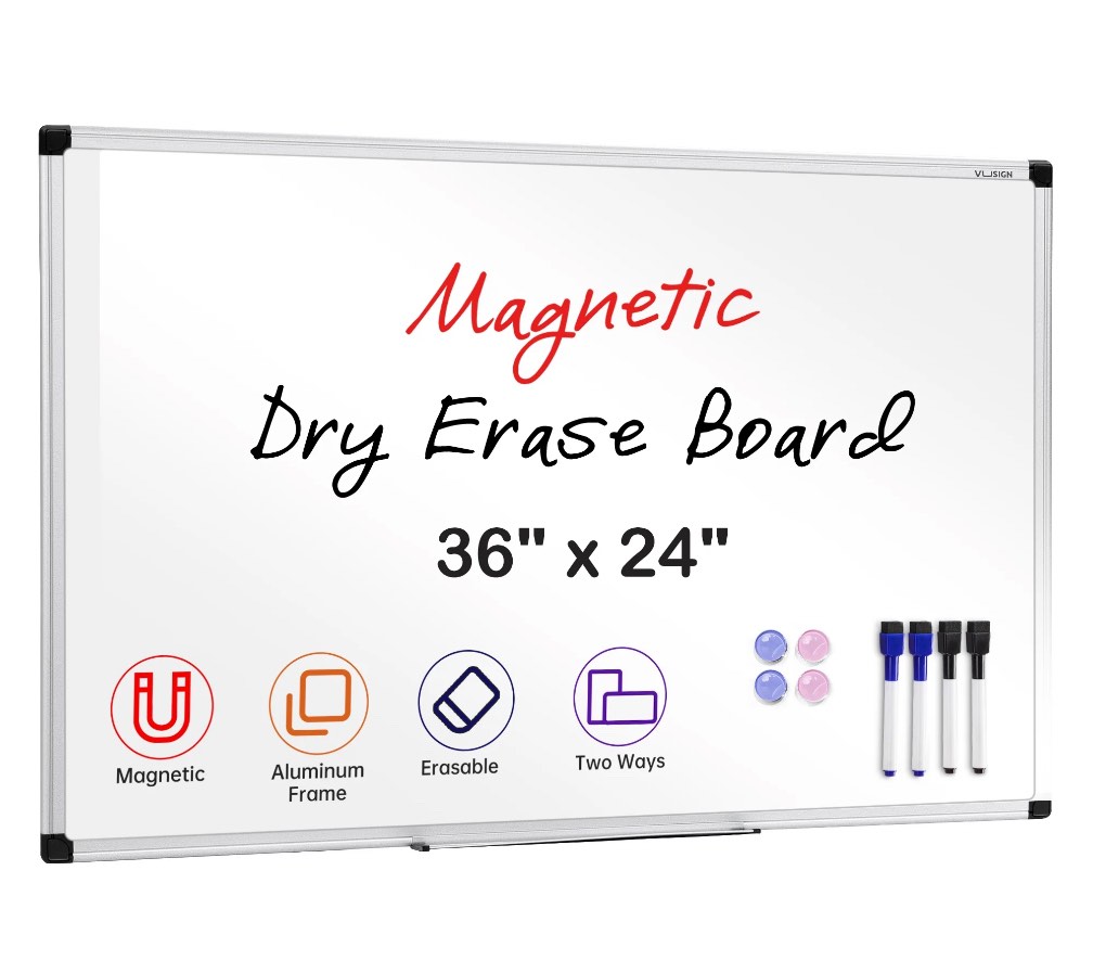 VUSIGN Magnetic Dry Erase Whiteboard, 36 X 24 Inches, Wall Mounted with Pen Tray, Silver Aluminium Frame
