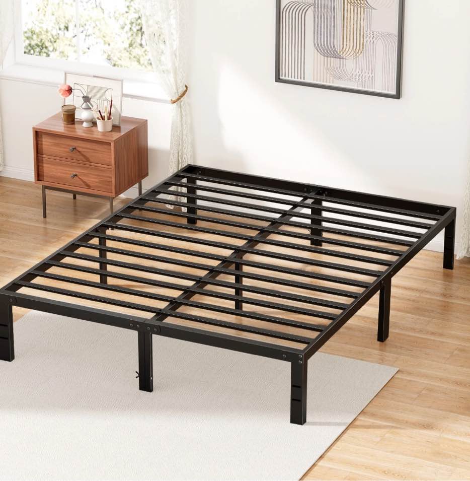 ZUNMOS 14 Inches Full Bed Frame, Heavy Duty Metal Platform with Storage Space Under Frame, No Box Spring Needed Full Size Bed Frame, Black