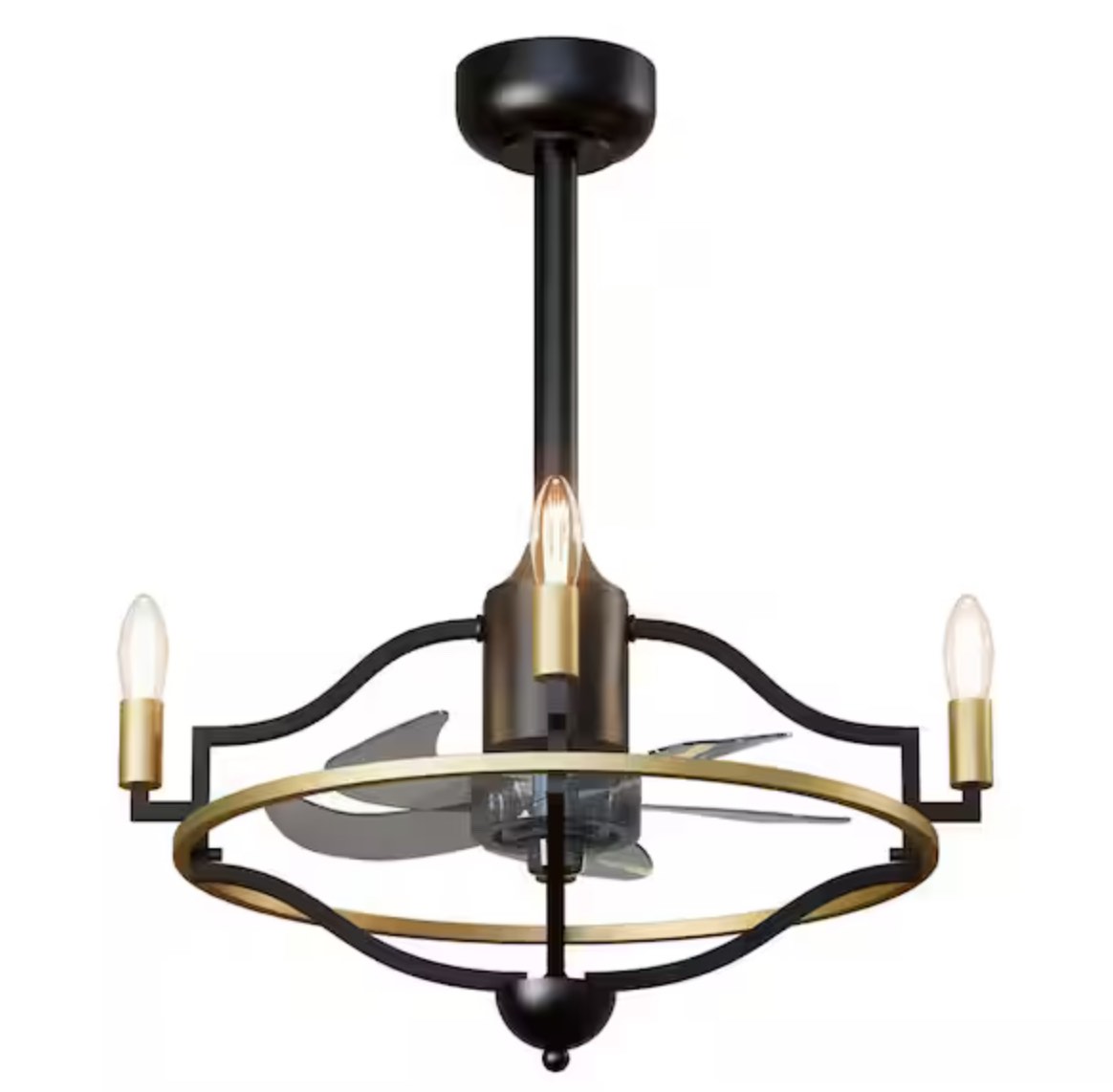 19.7" Metal Black Flush Mount Ceiling Fan With Light, indoor remote control ceiling fans with lights?Classic Black Caged Farmhouse Ceiling Fan With Light Kit And Remote Control Finish: Black/Gold