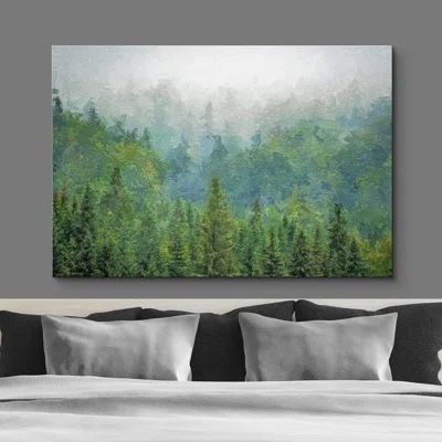 Woodland Forest Landscape. Green Gradient Watercolor Forest