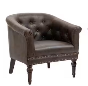 Mid-Century Chocolate PU Leather Button Upholstered Accent Chair with Solid Wood Legs