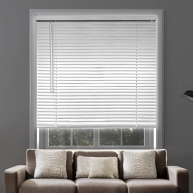 Cordless Venetian Blinds Horizontal Venetian Blinds Vinyl Window Shades Light Filtering Privacy Room Darkening Blinds for Bedroom, Kitchen, Office,Outdoor, White 34W*
