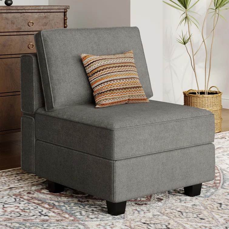 incomplete, only 1 box) Nairoby 26.4'' Wide Upholstered Armless Chair with Pillow Back, Storage Single Chair Module Part For Sectional Sofa Fabric: Light Gray Microfiber