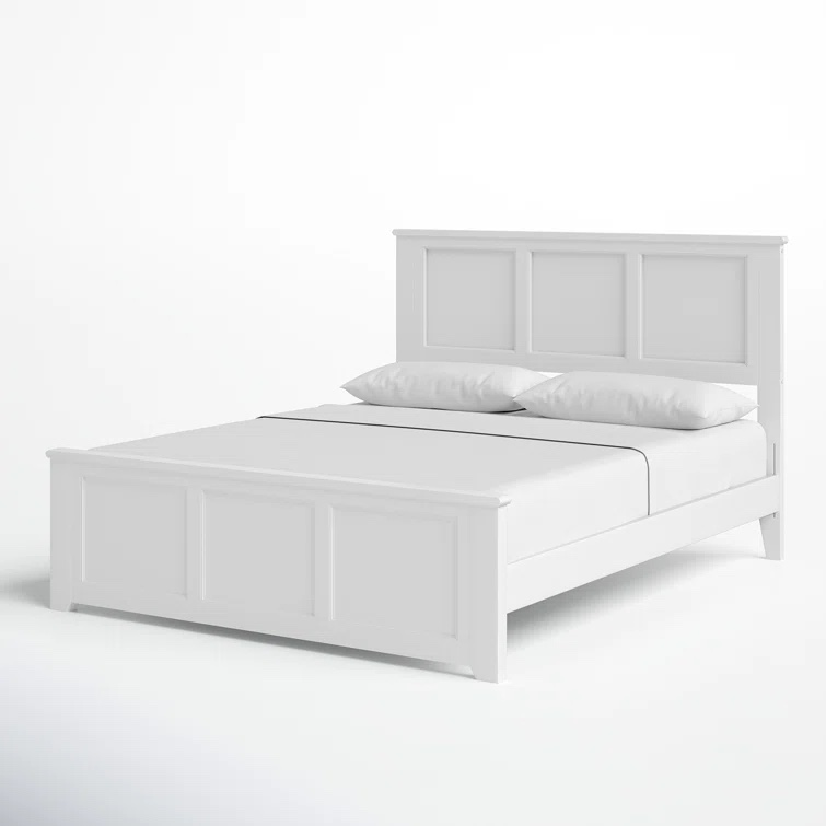 incomplete only 1 box) White Amear Solid Wood Foundation Bed with Matching Footboard and Built-in USB Charger