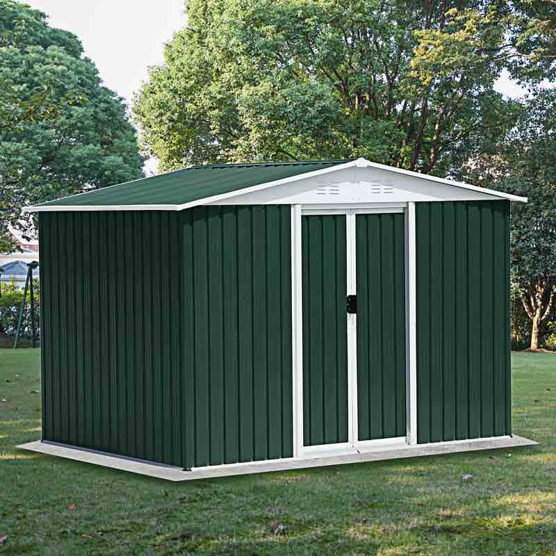8X6 Feet Outdoor Storage Garden Shed Apex Roof Green With Aluminum Alloy Frame And Sliding Door