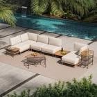 (Only Coffee Table Natural) Janski 5 - Person Outdoor Sectional Seating Group with Cushions