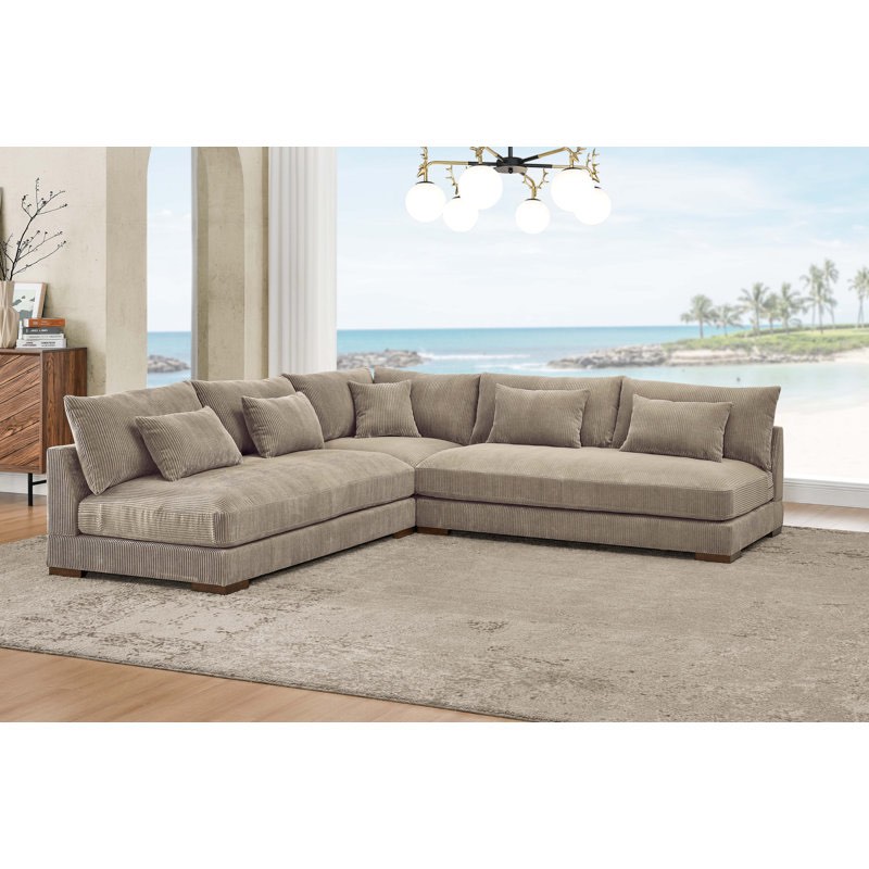 (Incomplete only 1 Box )Caileigh 108" Wide Reversible Modular Corner Sectional Body Fabric: Camel Corduroy