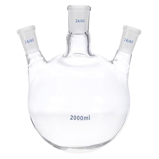 PATIKIL 2000ml Boiling Flask, 3.3 Borosilicate Glass 3 Neck Round Bottom Flask Heavy Wall with 24/40 Standard Taper Outer Joint for Laboratory, Clear