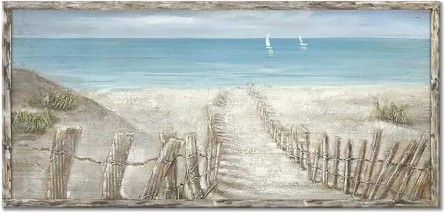 Beach Canvas Print Artwork Coastal Ocean Blue Abstract Seascape Picture Wall Art Painting for Bathro