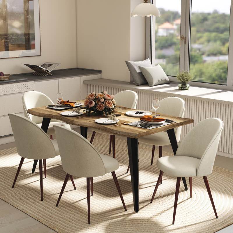 (Similar product , incomplete, only table ) Shivani Dining Set - 63” Wood Table with Modern Wavy-Edge Design for Kitchen Dining Room (Set of 7)