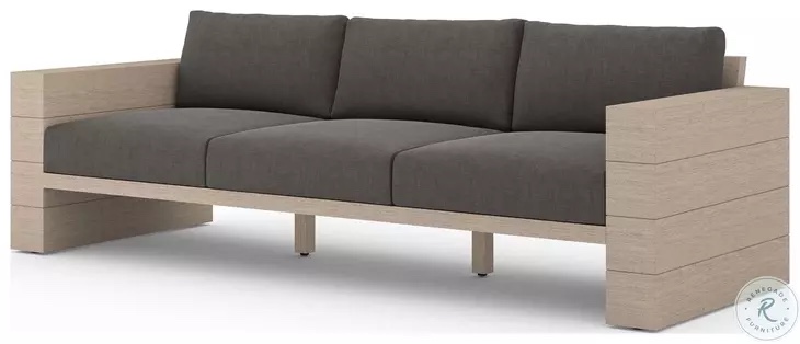 (Color of cover cushion unknown) Leroy 96" Brown And Charcoal Performance Fabric Outdoor Sofa