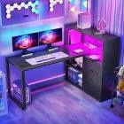 l shape desk with bookshelf and drawer corner desk with led light 