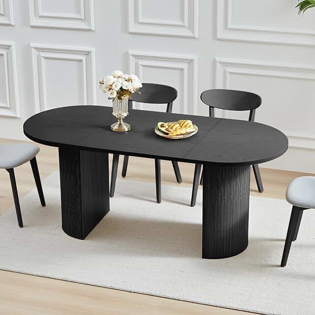 Dwen 79" Modern Large Oval Dining Table, black , base only 