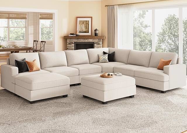 incomplete , only 1 box Arliz 7 - Piece 144" Wide Reversible Modular Corner Sectional with Ottoman Body Fabric: Camel Corduroy