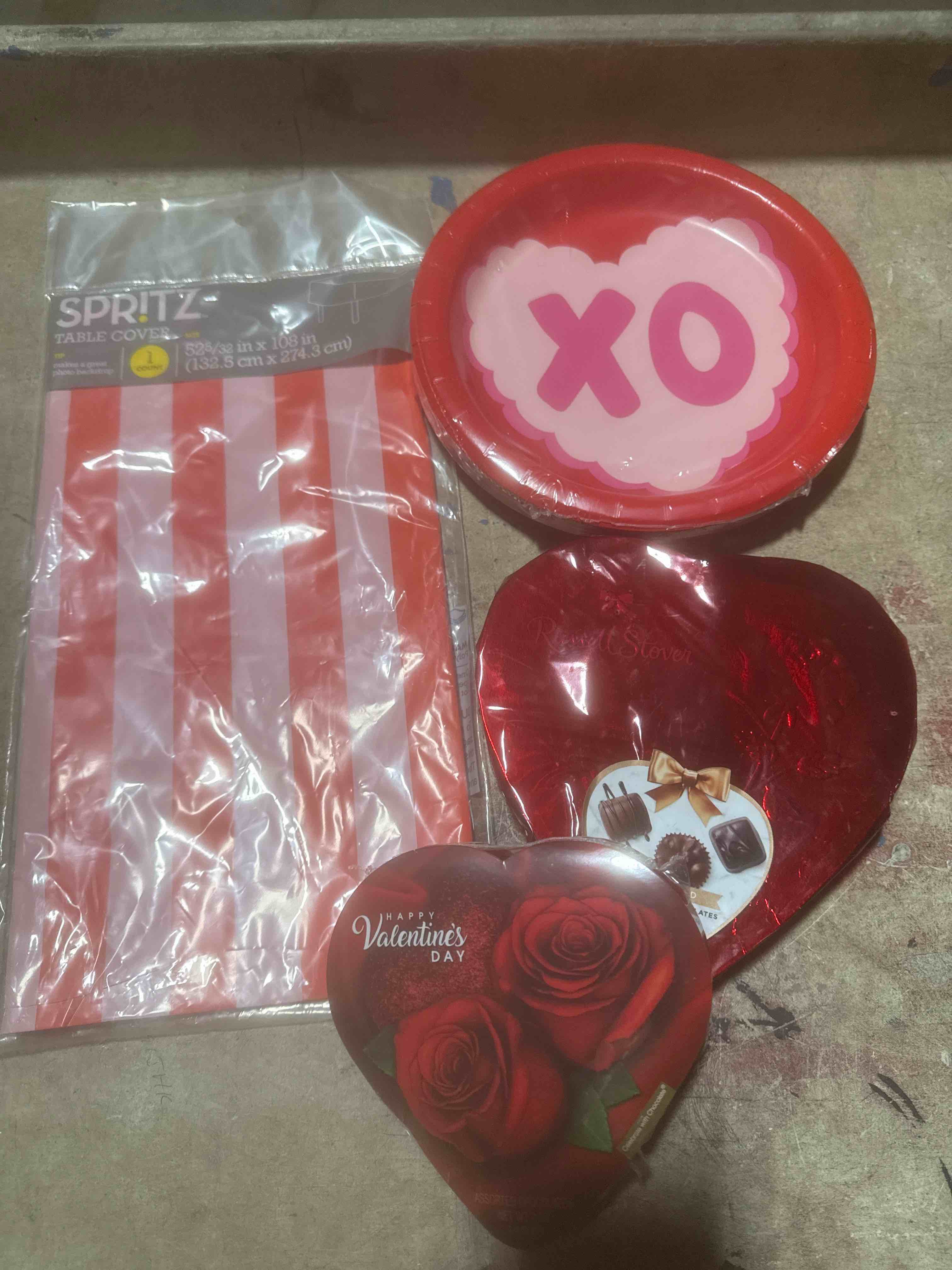 assorted Valentine’s Day decor and candies