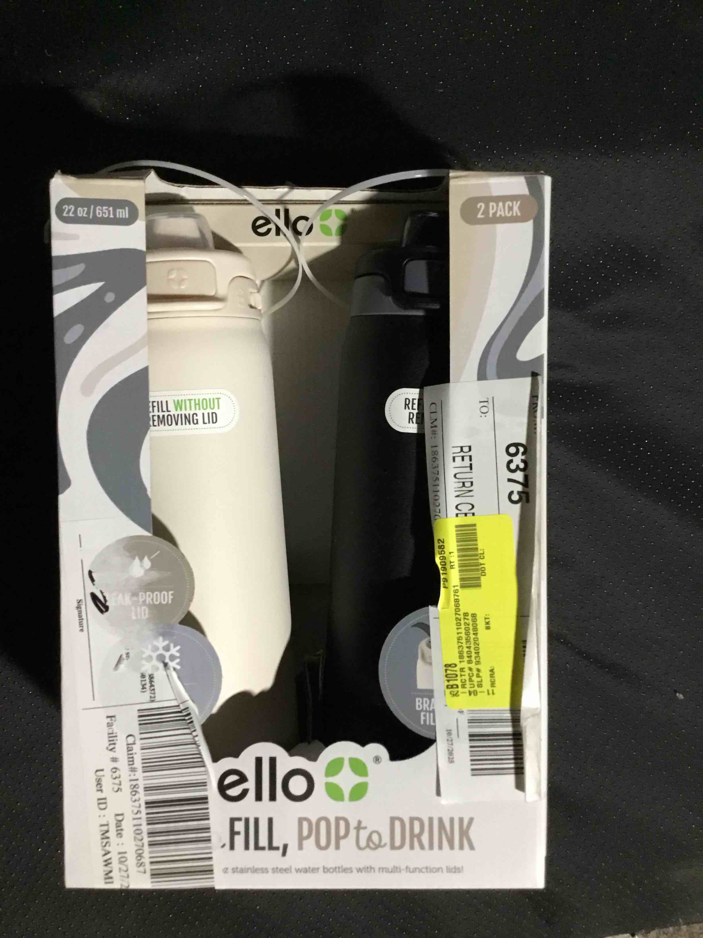 Ello Pop & Fill 32oz. 2-Pack Stainless Steel Water Bottle with QuickFill Technology (Assorted Colors