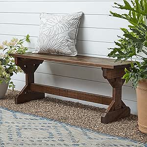 Backyard Discovery 46" Meranti Wood Farmhouse Bench with Walnut Stain, Designed for Indoor and Outdoor Use, Entryway, Living Room, Garden, Patio, Porch, Deck