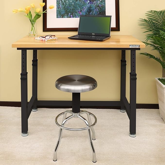 Seville Classics UltraHD Heavy Duty Workbench Table w/ Solid Wood Top, 1000 lbs. Weight Capacity Workstation for Garage, Warehouse, Workshop, Graphite, 48" W x 24" D x 28.5" to 42" H Desktop