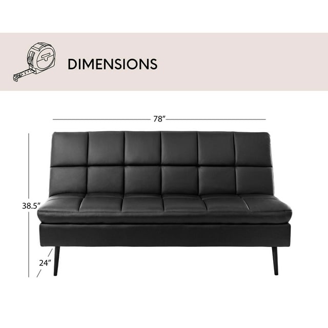 Splitback Deluxe Sofa Bed - Stainless Steel, Black Leather Look INN-94-741010C582-8-2
