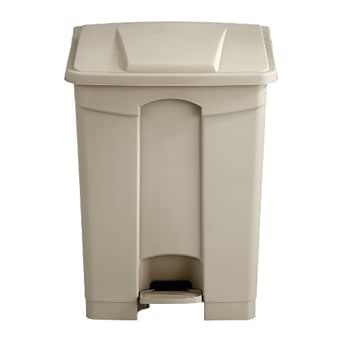 Safco Step On Plastic Trash Can with Foot Pedal, 18 Gallon Garbage Can for Kitchen, Indoor or Outdoor Use, Hands Free, Tan