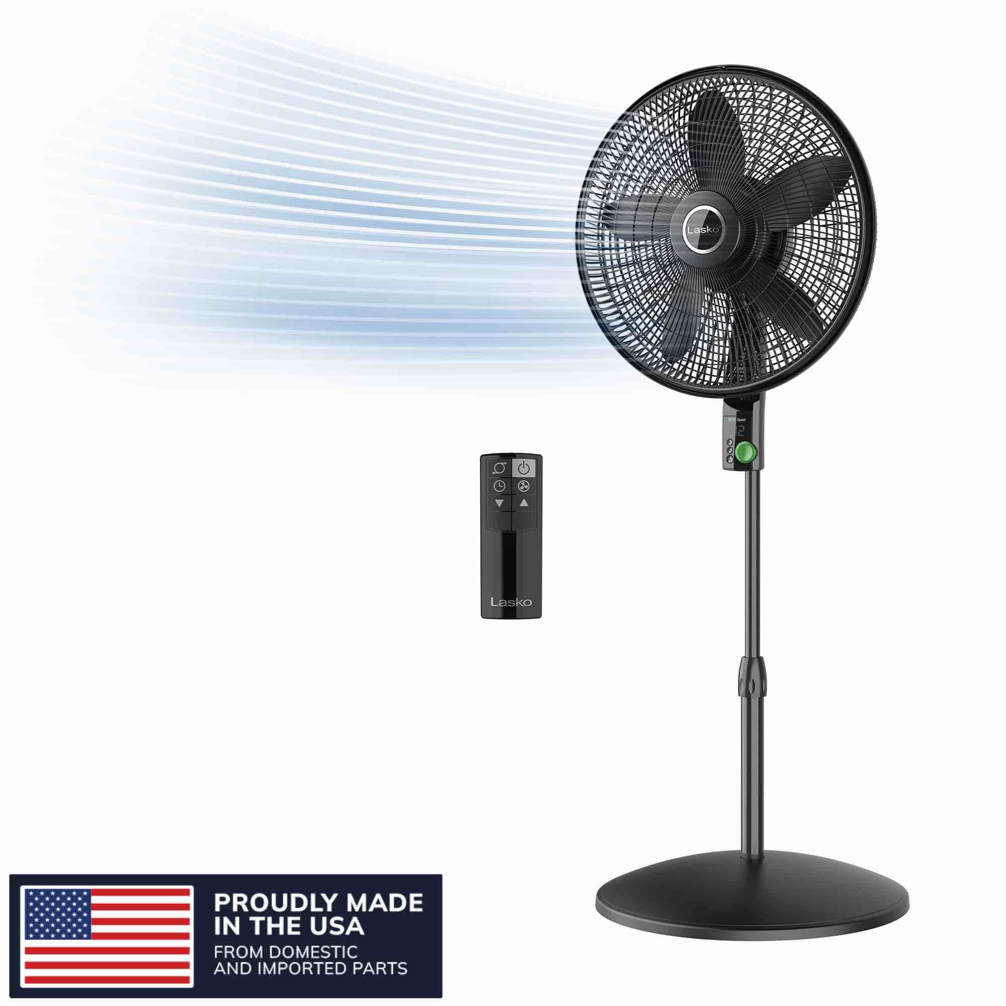Lasko WhisperForce 18" 12 Speed Oscillating DC Motor Pedestal Fan, Black, S18708