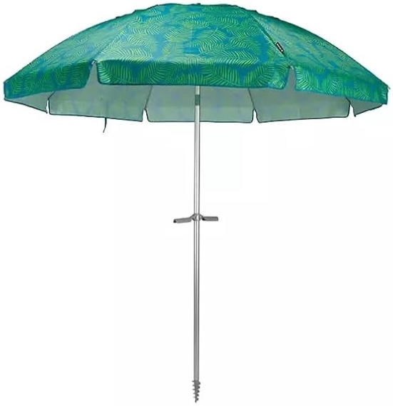 Member's Mark 8-Foot Beach Umbrella, Palm Leaf Pattern, Turquoise Green
