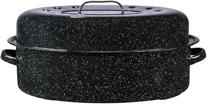 Granite Ware 19-Inch Covered Oval Roaster, 20 Lb Capacity - Enamel Steel Cookware, Dishwasher 
