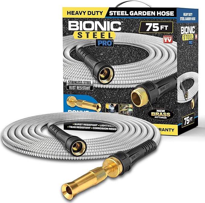 Bionic Steel Pro Garden Hose - 304 Stainless Steel Metal Water Hose  Heavy Duty Lightweight  75ft