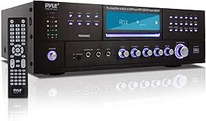 Pyle 4-Channel Home Theater Bluetooth Amplifier Receiver - 3000 Watt Stereo Speaker Home Audio Receiver w/ Radio, USB, 2 Microphone w/ Echo for Karaoke, CD DVD Player, LCD, Rack Mount - Pyle PD3000BT