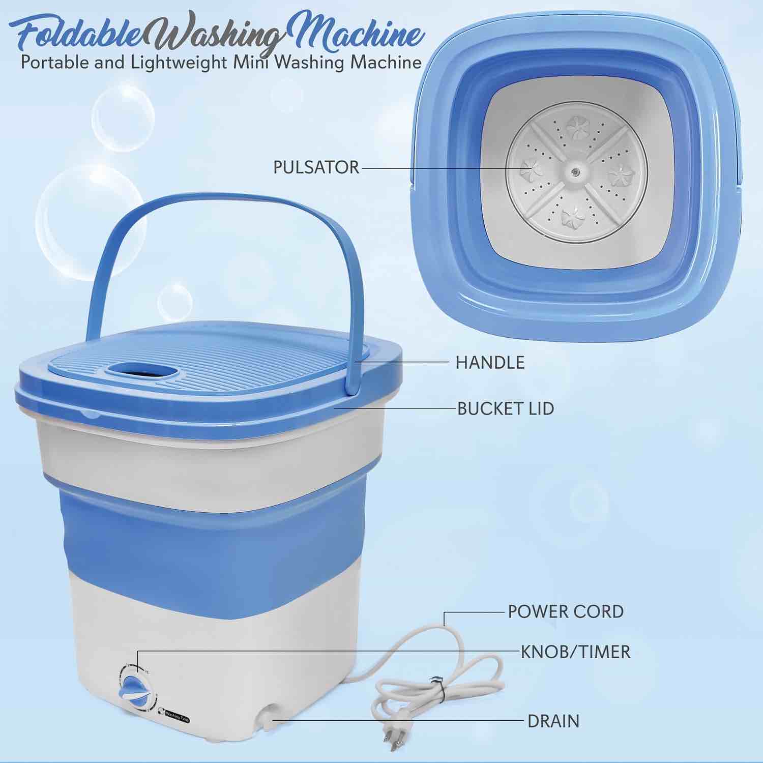 Pure Clean PUCWM33 Foldable Lightweight Mini Washing Machine, Top Load, 4.41 lbs Washing Capacity
