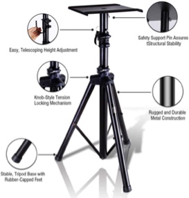 Pyle Dual Studio Monitor 2 Speaker Stand Mount Kit - Heavy Duty Tripod Pair and Height Adjustable from 34" to 53" W/Metal Platform Base - PSTND32, Black